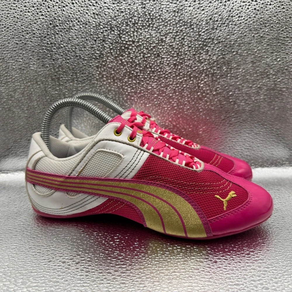 Size 6 Puma Eco Ortholite Pink Gold Womens Driving Athletic Shoes 355000-07